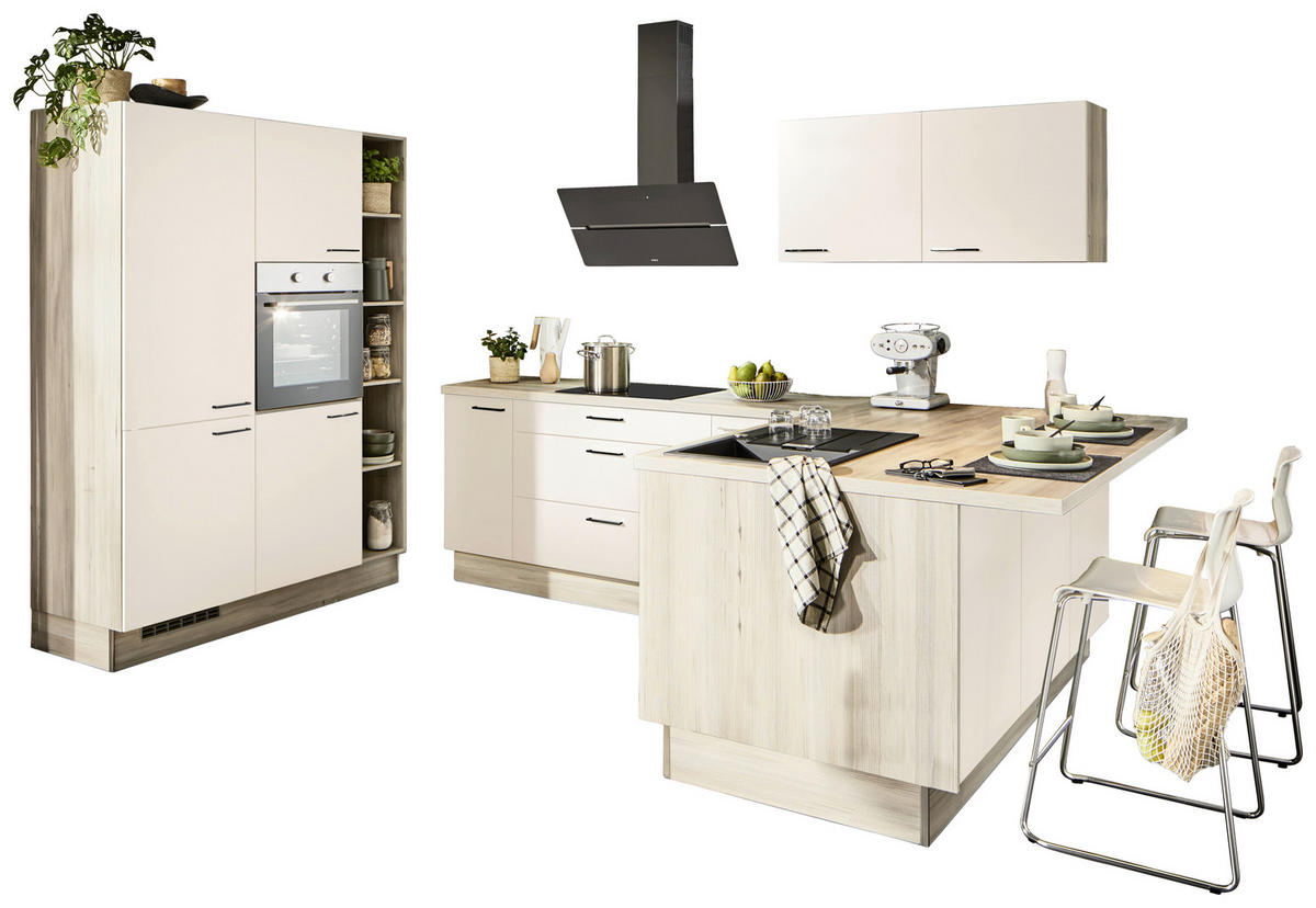 ECKKÜCHE  in Magnolie, Tannenholzfarben  - Tannenholzfarben/Magnolie, Design, Holzwerkstoff/Metall (150/280/121,6cm) - Xora