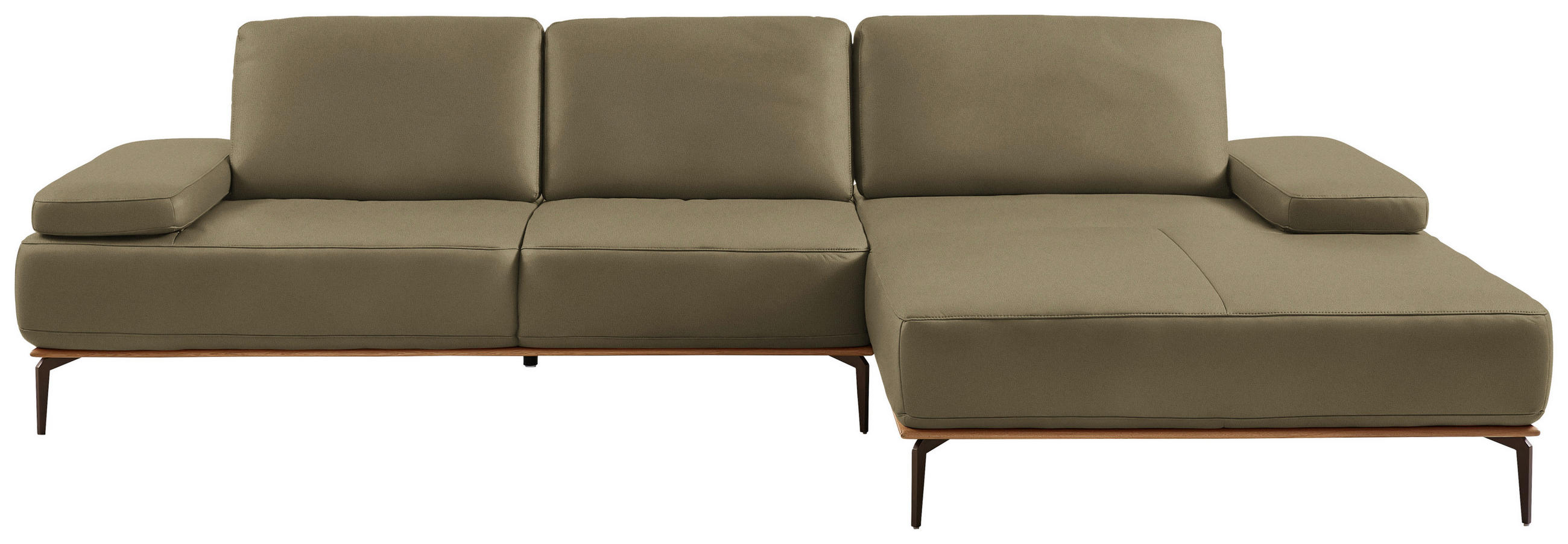 ECKSOFA in Echtleder Olivgrün  314/176 cm  - Bronzefarben/Olivgrün, Design, Leder/Holz (314/176cm) - Valnatura