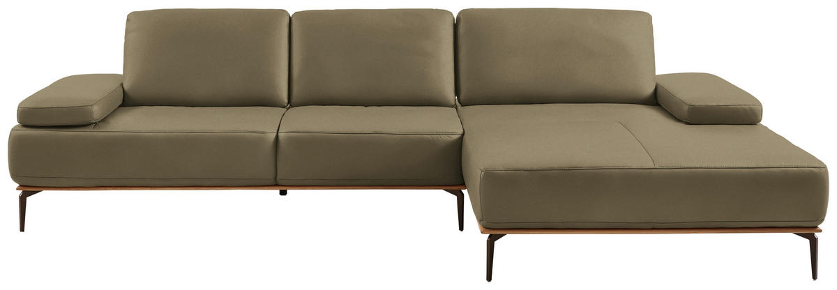 ECKSOFA in Echtleder Olivgrün  - Bronzefarben/Olivgrün, Design, Leder/Holz (314/176cm) - Valnatura