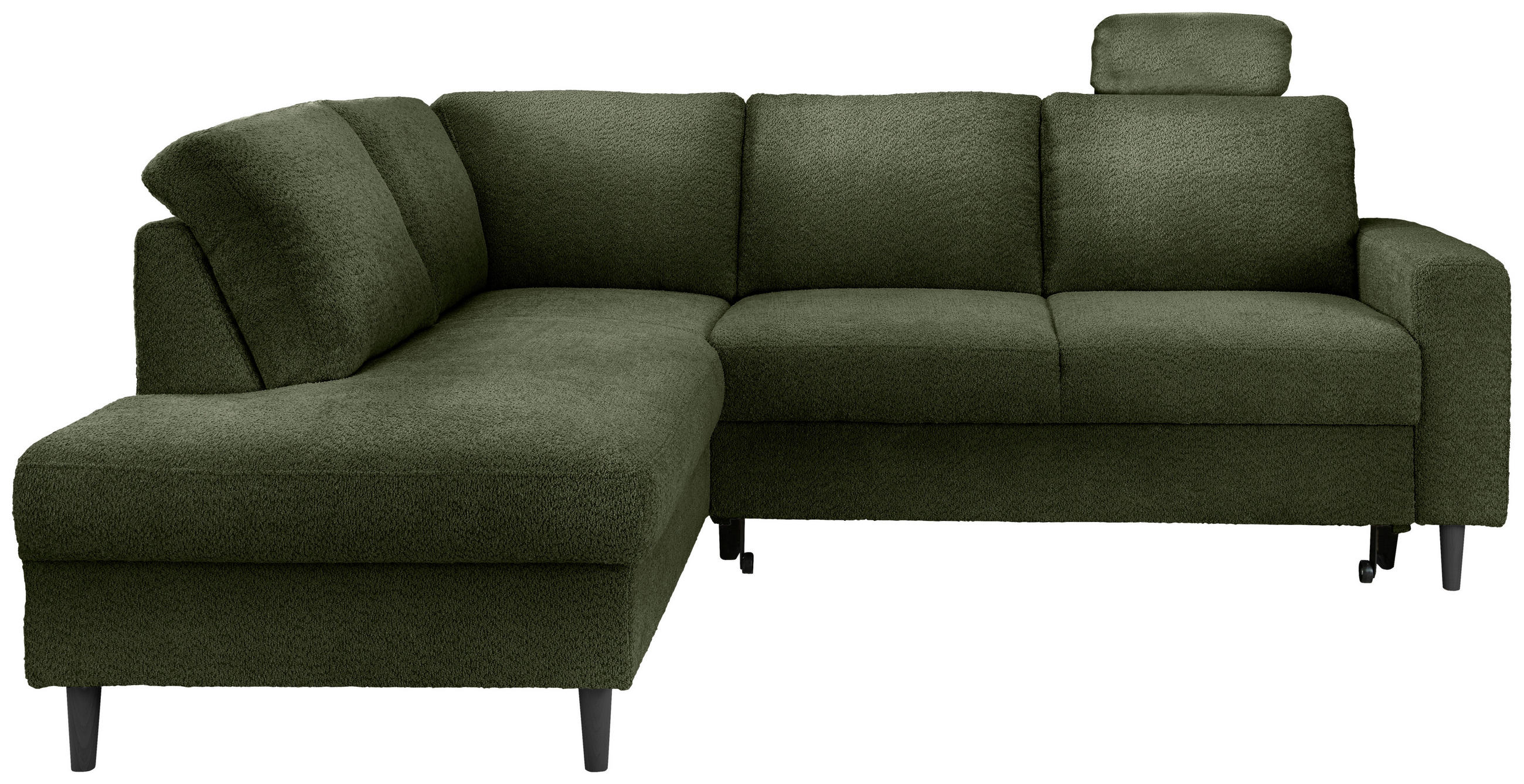ECKSCHLAFSOFA in Bouclé Dunkelgrün  - Dunkelgrün/Schwarz, MODERN, Holz/Textil (200/242cm) - Livetastic