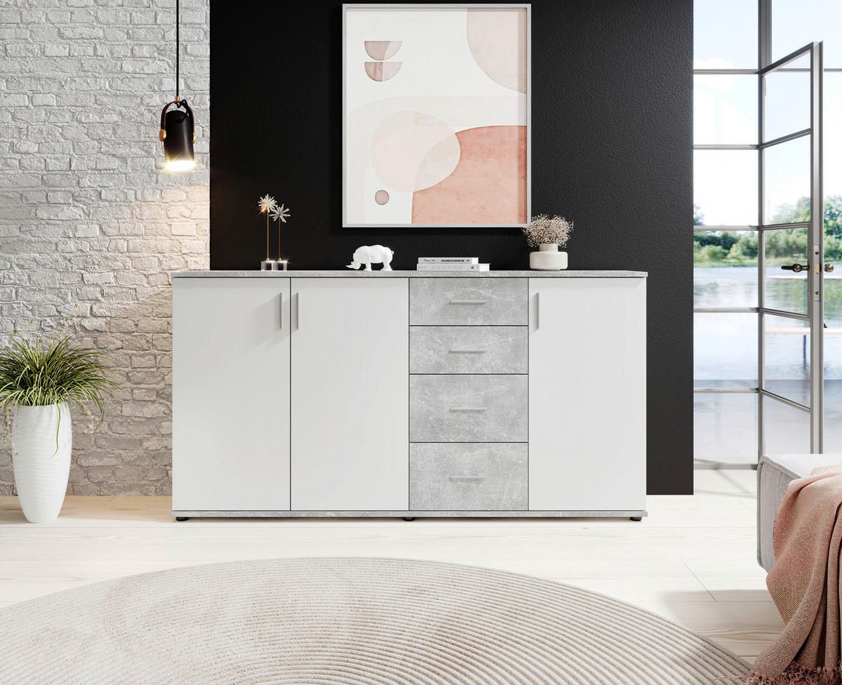 KOMODA, sivá, biela, 160/82/35 cm - sivá/biela, Konventionell, kompozitné drevo/plast (160/82/35cm) - Carryhome