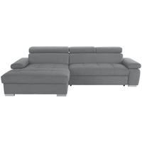 ECKSOFA Grau Velours Bettkasten, Schlaffunktion, Armteilverstellung, Kopfteilverstellung  - Silberfarben/Grau, Design, Holz/Textil (183/292cm) - Livetastic
