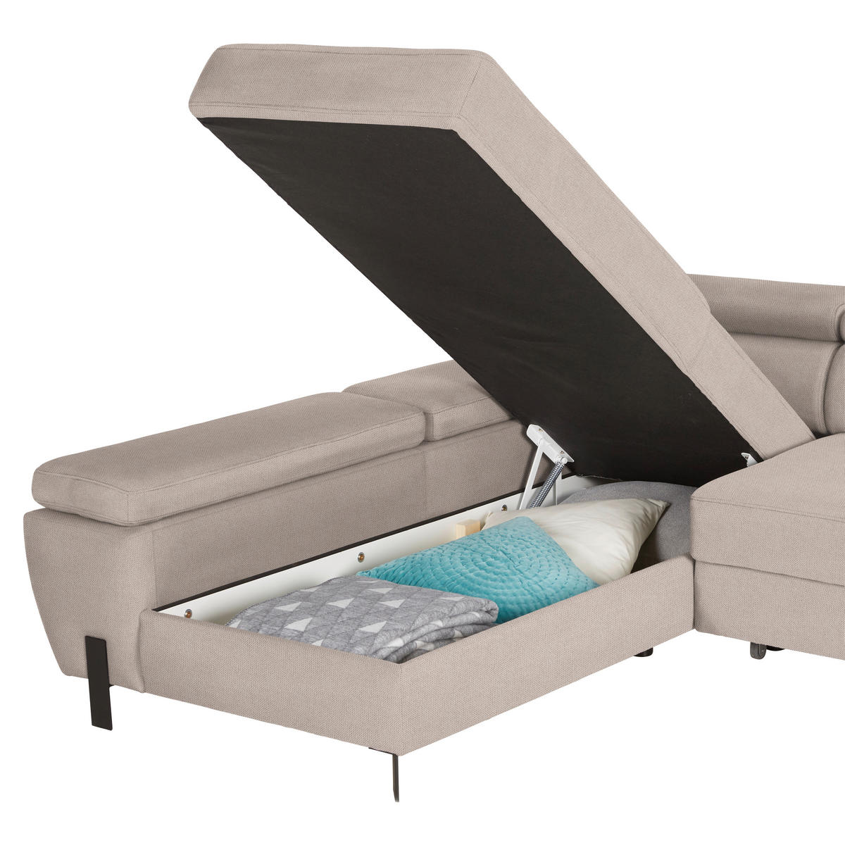 HÖRNSOFFA i vävt tyg beige  - beige/svart, Modern, metall/textil (93/90/277cm) - MID.YOU