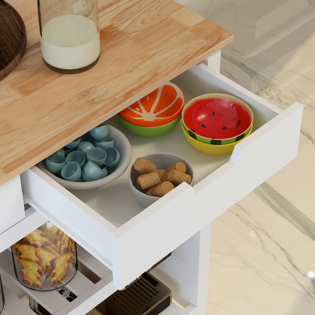 KÜCHENINSEL   in Naturfarben, Weiß  - Weiß/Naturfarben, Basics, Holz/Holzwerkstoff (98/94/58cm) - MID.YOU