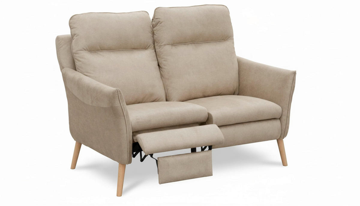 2-SITZER-SOFA Mikrofaser Beige  - Beige/Buchefarben, Design, Holz/Textil (145/110/92cm) - Livetastic