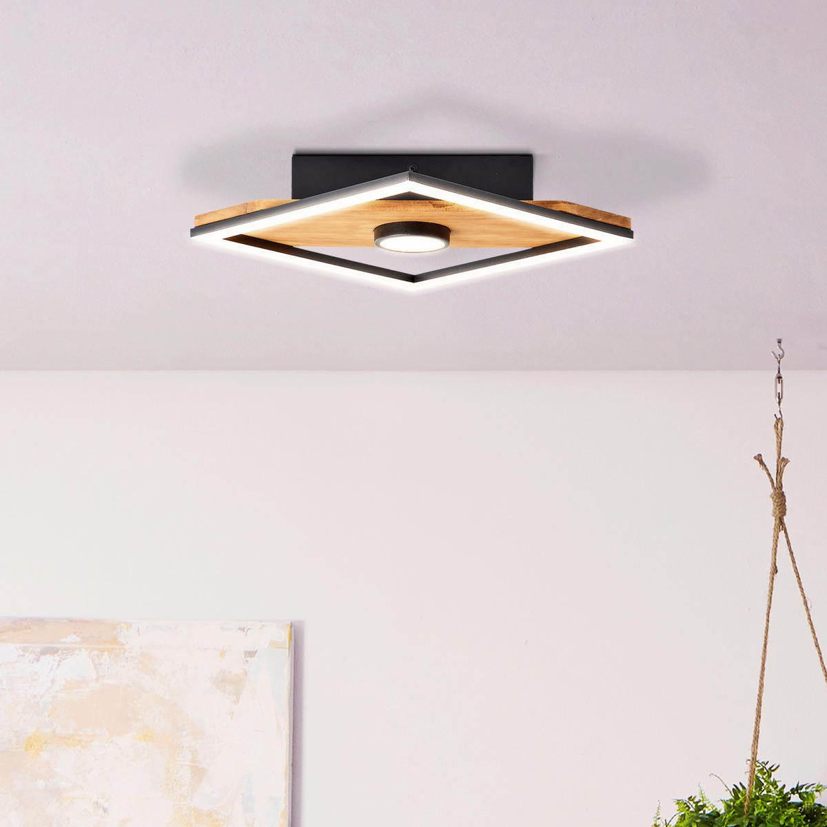 LED-DECKENLEUCHTE    25/25/6,2 cm  - Schwarz/Braun, Design, Holz/Kunststoff (25/25/6,2cm) - Brilliant