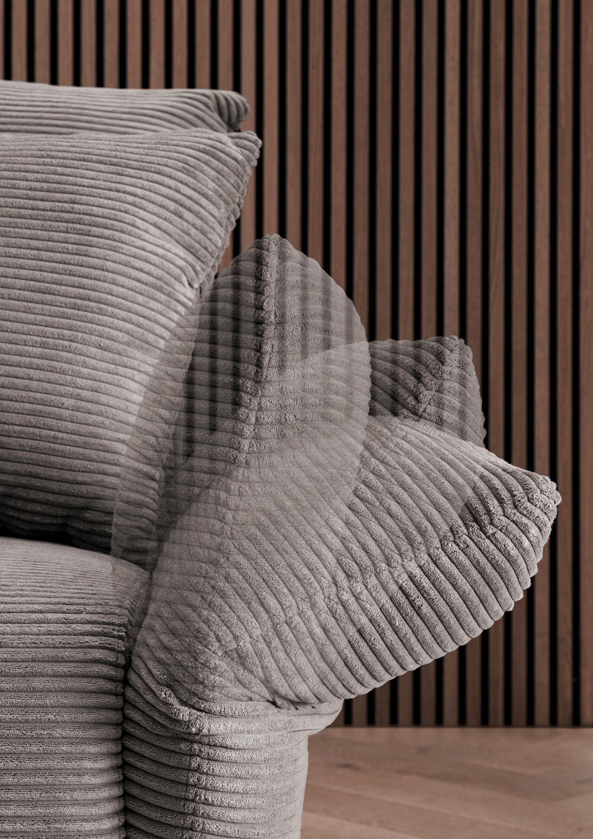 ECKSOFA in Cord Graubraun  - Graubraun/Schwarz, Design, Textil/Metall (256/256cm) - Livetastic