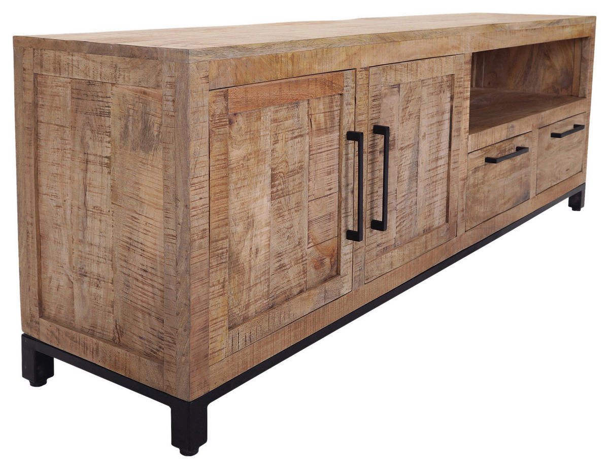 LOWBOARD RIO  in 180/60/40 cm  - Schwarz/Naturfarben, Design, Holz/Metall (180/60/40cm) - Landscape