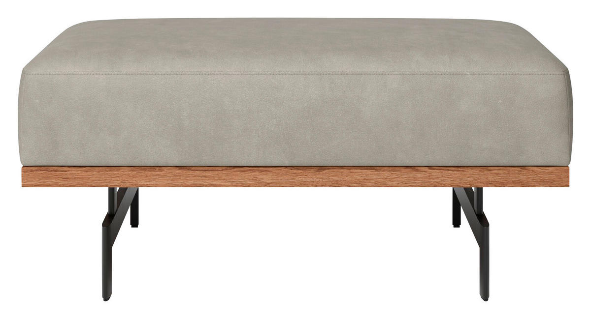 HOCKER in Holz, Leder Nussbaumfarben, Hellgrau  - Anthrazit/Nussbaumfarben, Design, Leder/Holz (100/44/65cm) - Joop!
