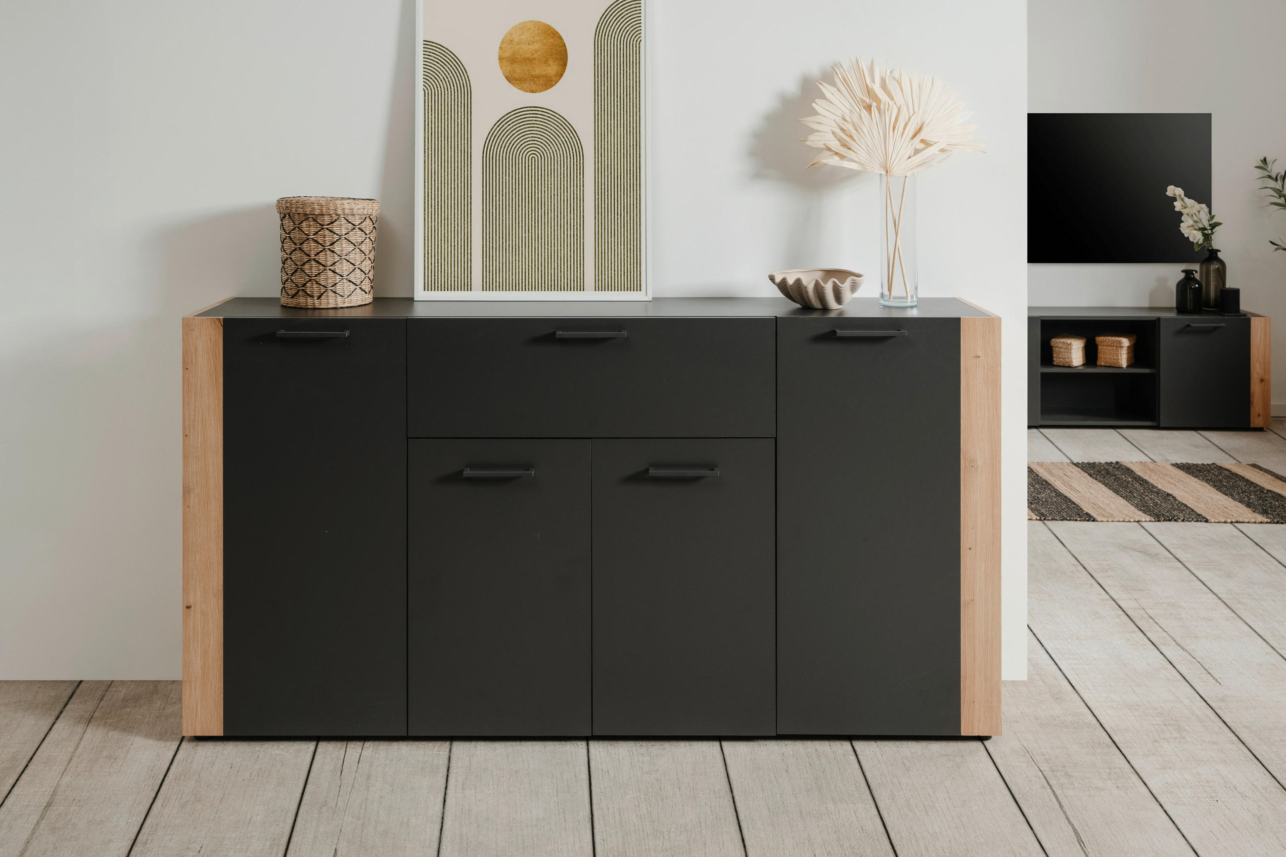 SIDEBOARD 162/85/34,5 cm  in Anthrazit, Eiche Artisan  - Anthrazit/Schwarz, Design, Holzwerkstoff/Kunststoff (162/85/34,5cm) - MID.YOU