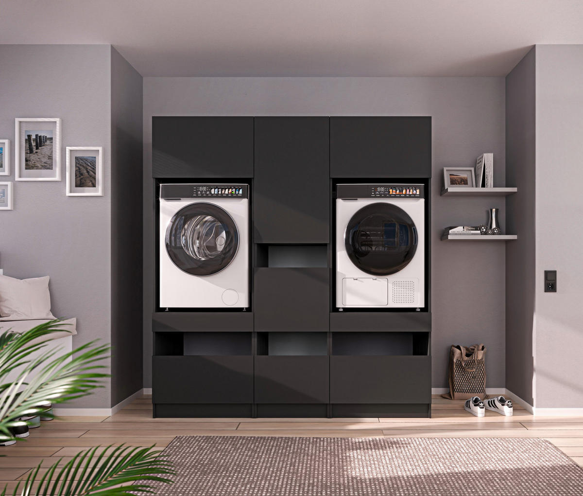 MEHRZWECKSCHRANK 50/200/68 cm  in Anthrazit  - Anthrazit/Schwarz, Design, Holzwerkstoff/Metall (50/200/68cm) - Milino