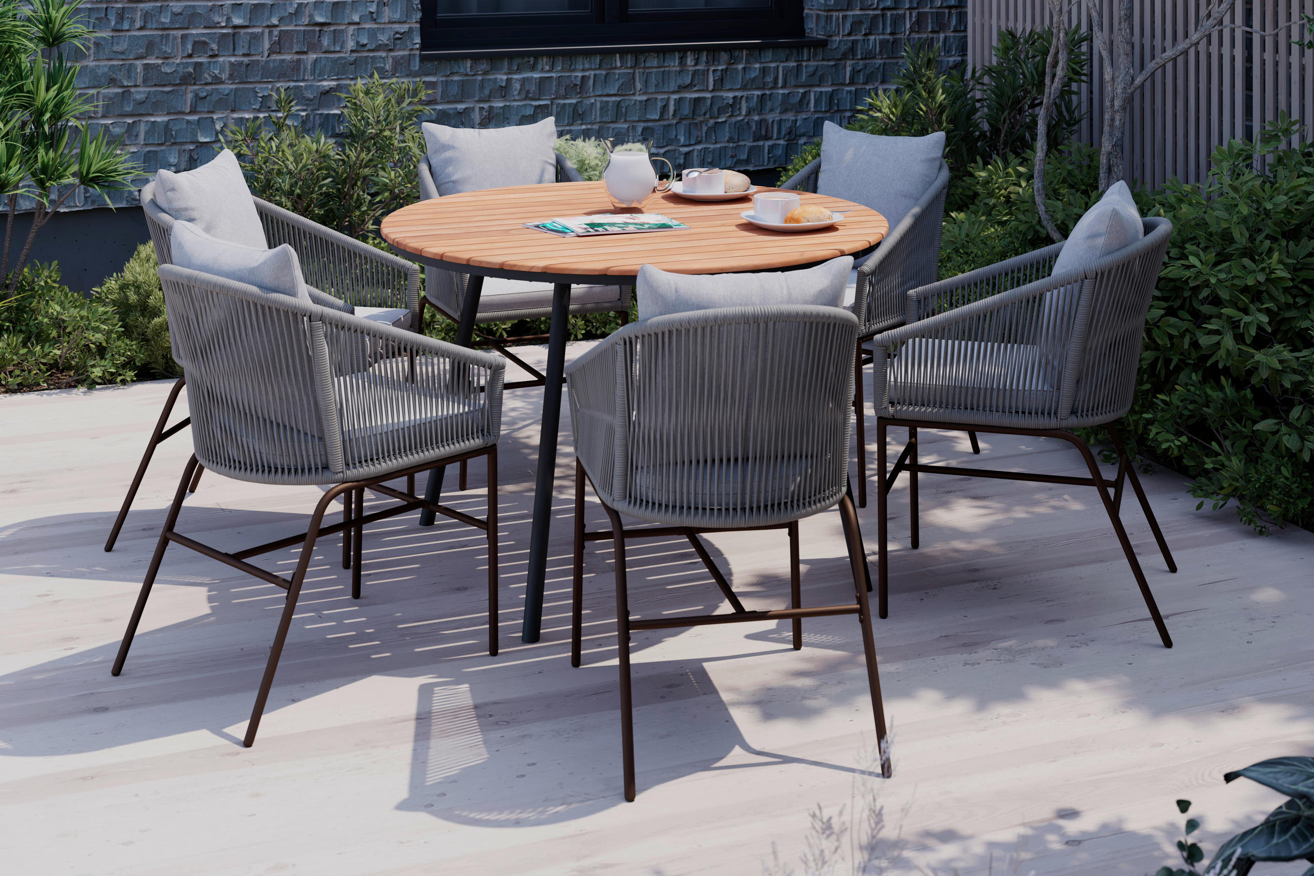 GARTENTISCH  - Schwarz/Teakfarben, MODERN, Holz/Metall (110/75/110cm) - Ambia Garden