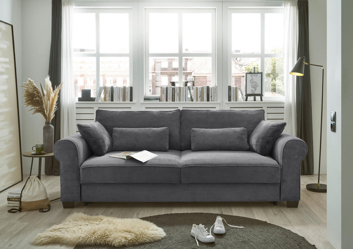 SCHLAFSOFA Cord Anthrazit  - Anthrazit/Schwarz, Basics, Kunststoff/Textil (250/95/125cm) - MID.YOU