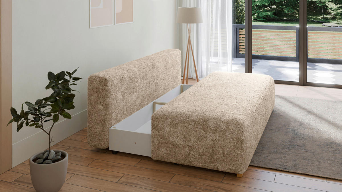 SCHLAFSOFA MOSS Dunkelgrün, Beige  inkl. Rückenkissen, Schlaffunktion, Stauraum  - Dunkelgrün/Beige, Design, Holzwerkstoff/Kunststoff (200/90/100cm) - MID.YOU