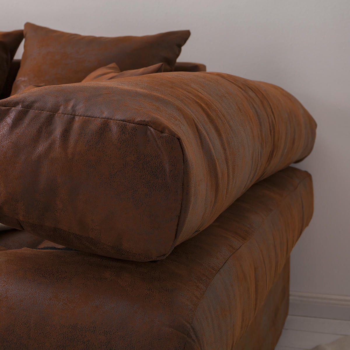 BIGSOFA in Lederlook (vegan) Braun  - Schwarz/Braun, Design, Kunststoff/Textil (284/94/148cm) - Livetastic