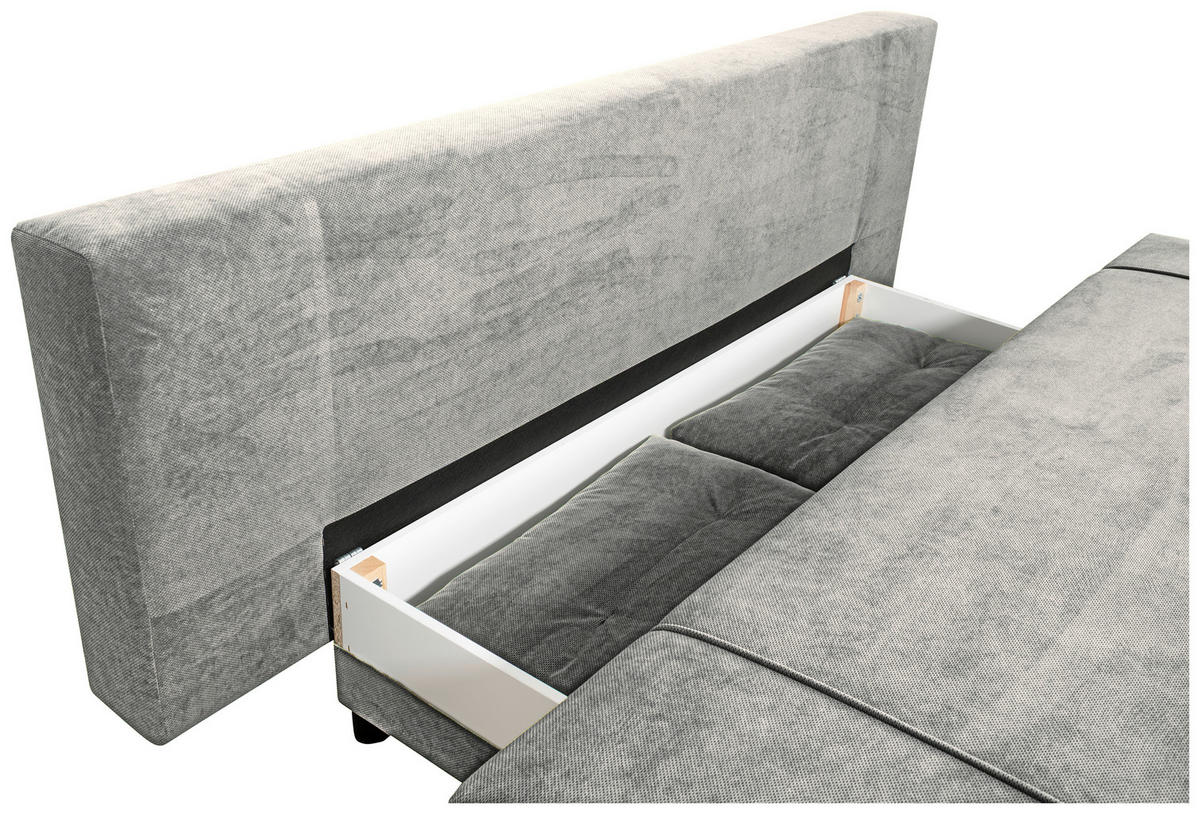 SCHLAFSOFA  mit Liegefunktion, Schlafen auf Sitzhöhe, Rücken echt Webstoff Hellgrau  - Hellgrau/Schwarz, KONVENTIONELL, Holz/Kunststoff (199/88/88cm) - Carryhome