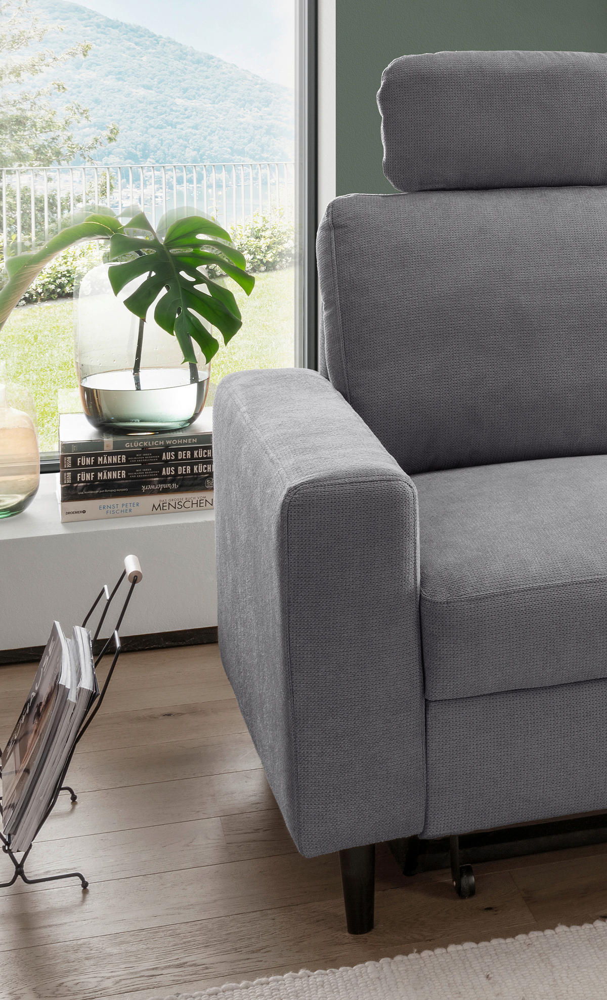 ECKSCHLAFSOFA in Chenille Dunkelgrau  - Dunkelgrau/Schwarz, Modern, Holz/Textil (234/147cm) - Livetastic