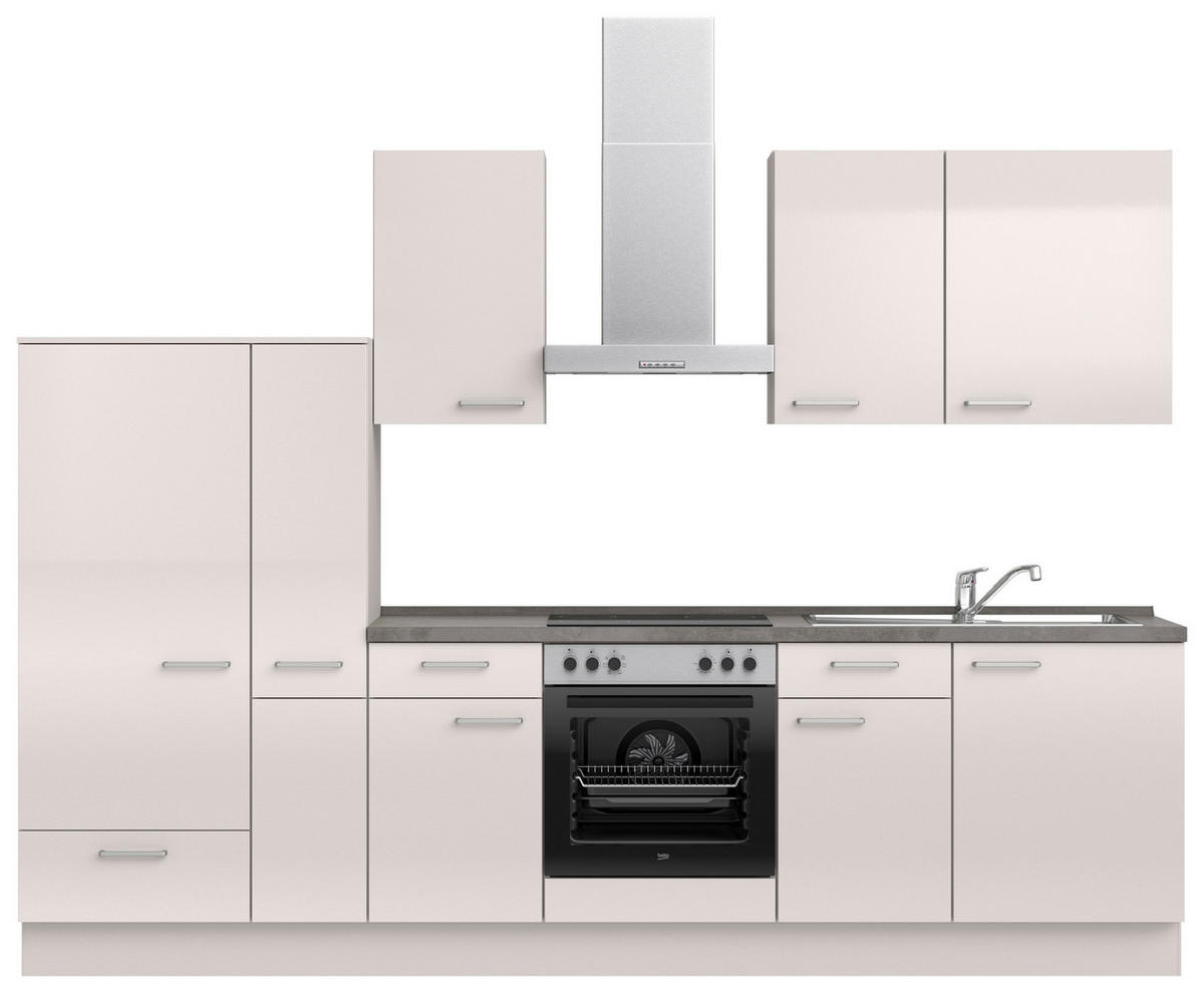 KÜCHENBLOCK Flash 300 cm  in Schieferfarben, Seidengrau  - Schieferfarben/Edelstahlfarben, MODERN, Holzwerkstoff/Metall (300cm) - Nobilia