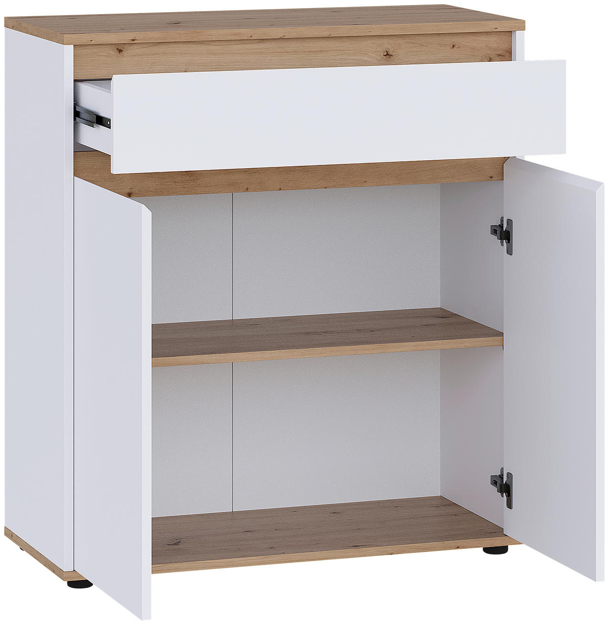 KOMMODE , 80/93/38 cm, 1 Schublade(n)  - Schwarz/Weiß, MODERN, Holzwerkstoff/Kunststoff (80/93/38cm) - Carryhome