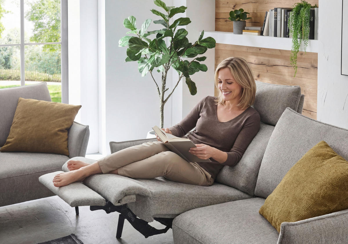3-SITZER-SOFA  in Chenille Grau Modern  - Schwarz/Grau, KONVENTIONELL, Textil/Metall (184/90/92cm) - Elegando