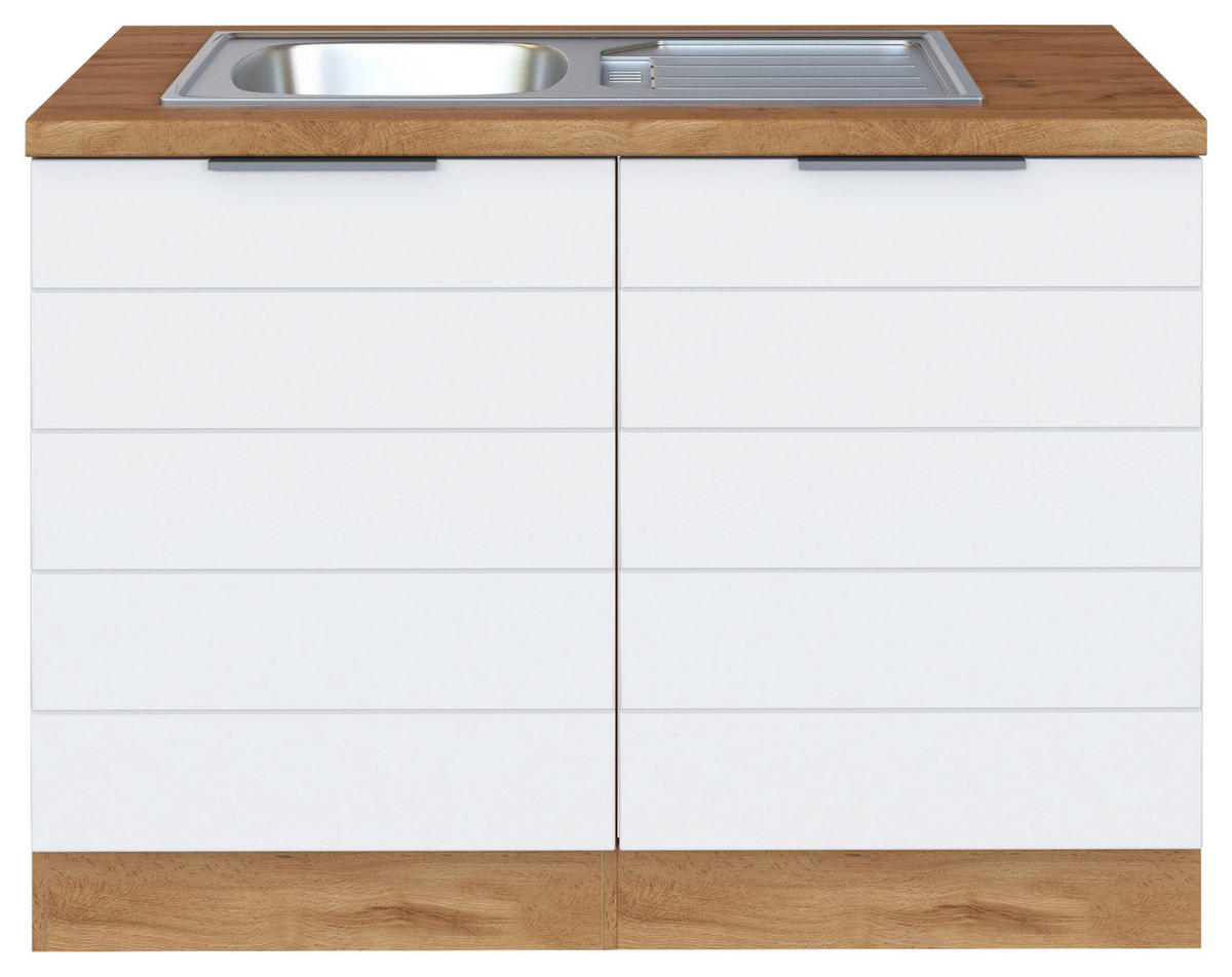 SPÜLENUNTERSCHRANK 120/86/60 cm  in Weiss, Eiche Wotan  - Weiss/Eiche Wotan, Design, Holzwerkstoff/Metall (120/86/60cm) - Held