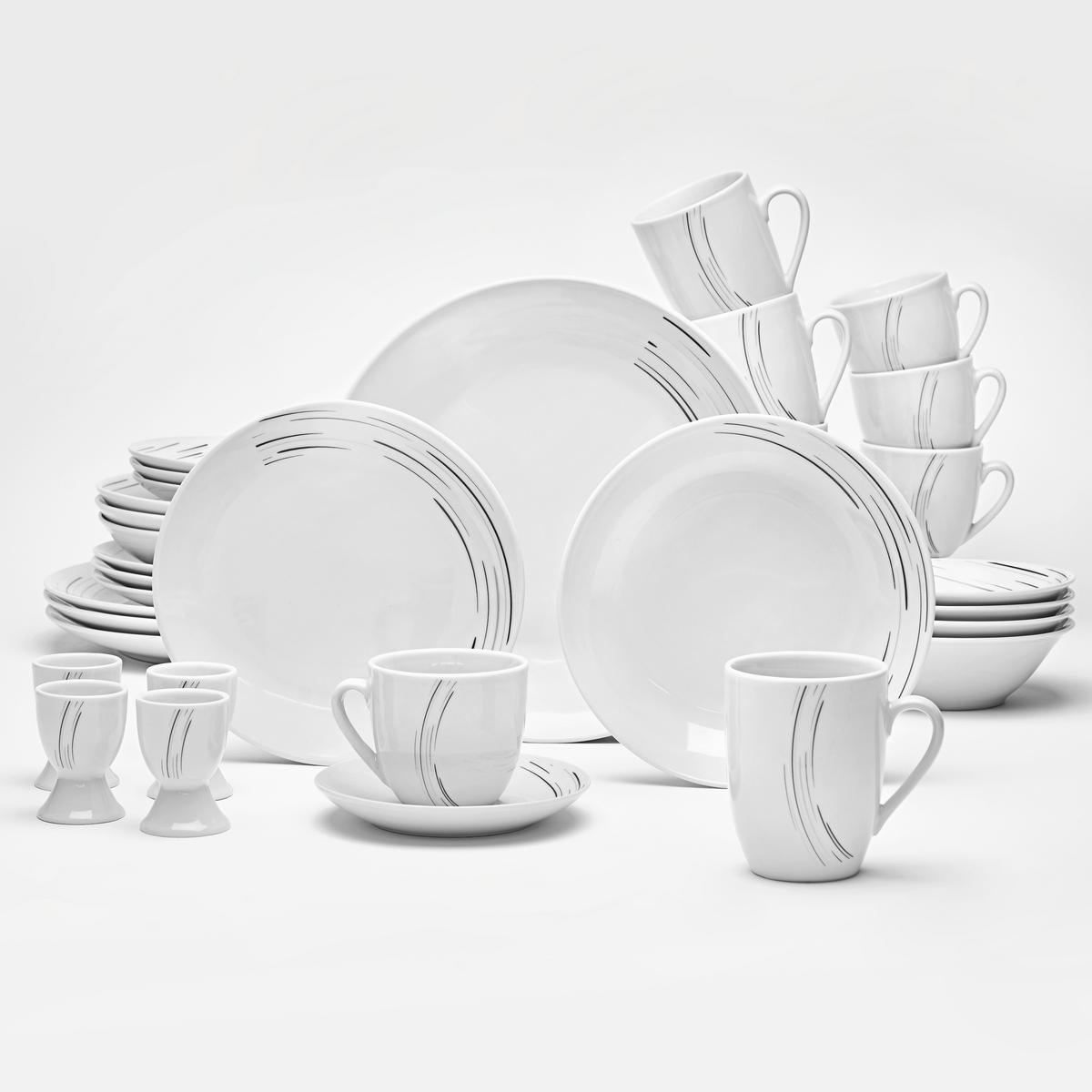 KOMBINIRANI SERVIS  Montreal   32-delni     - siva/črna, Basics, keramika (29/33,5/30,2cm) - Van Well