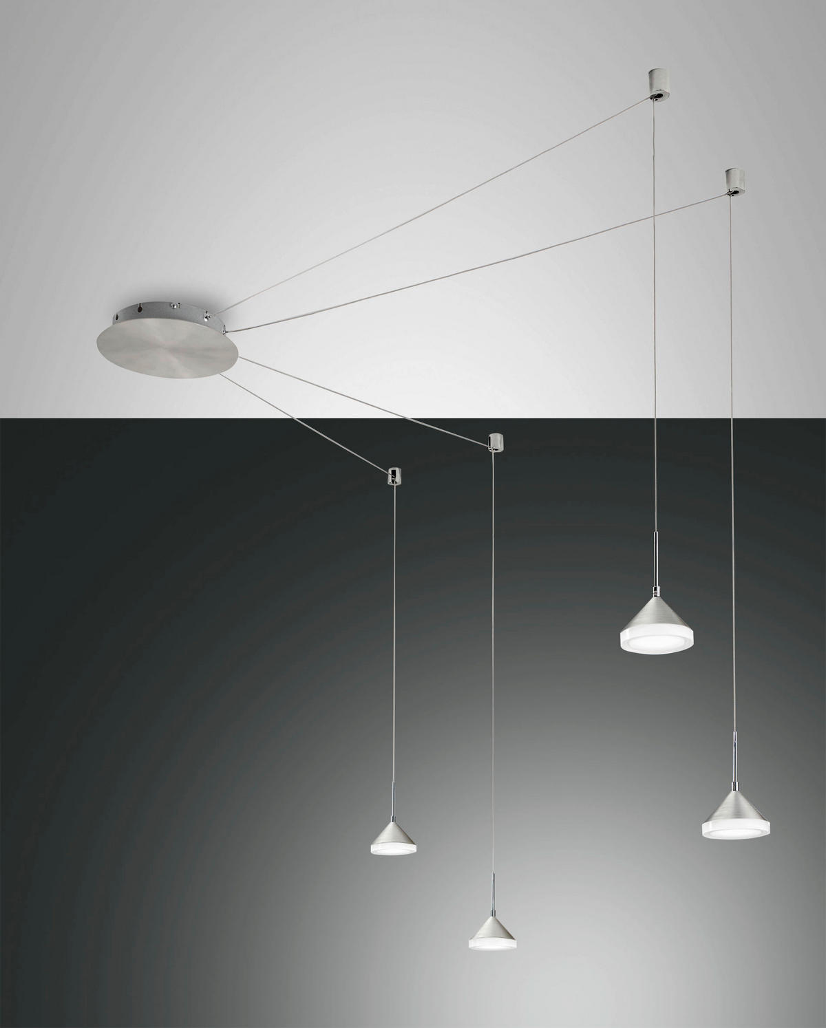LED-PENDELLEUCHTE Isabella 650/350 cm   - Alufarben, Design, Metall (650/350cm) - Fabas Luce