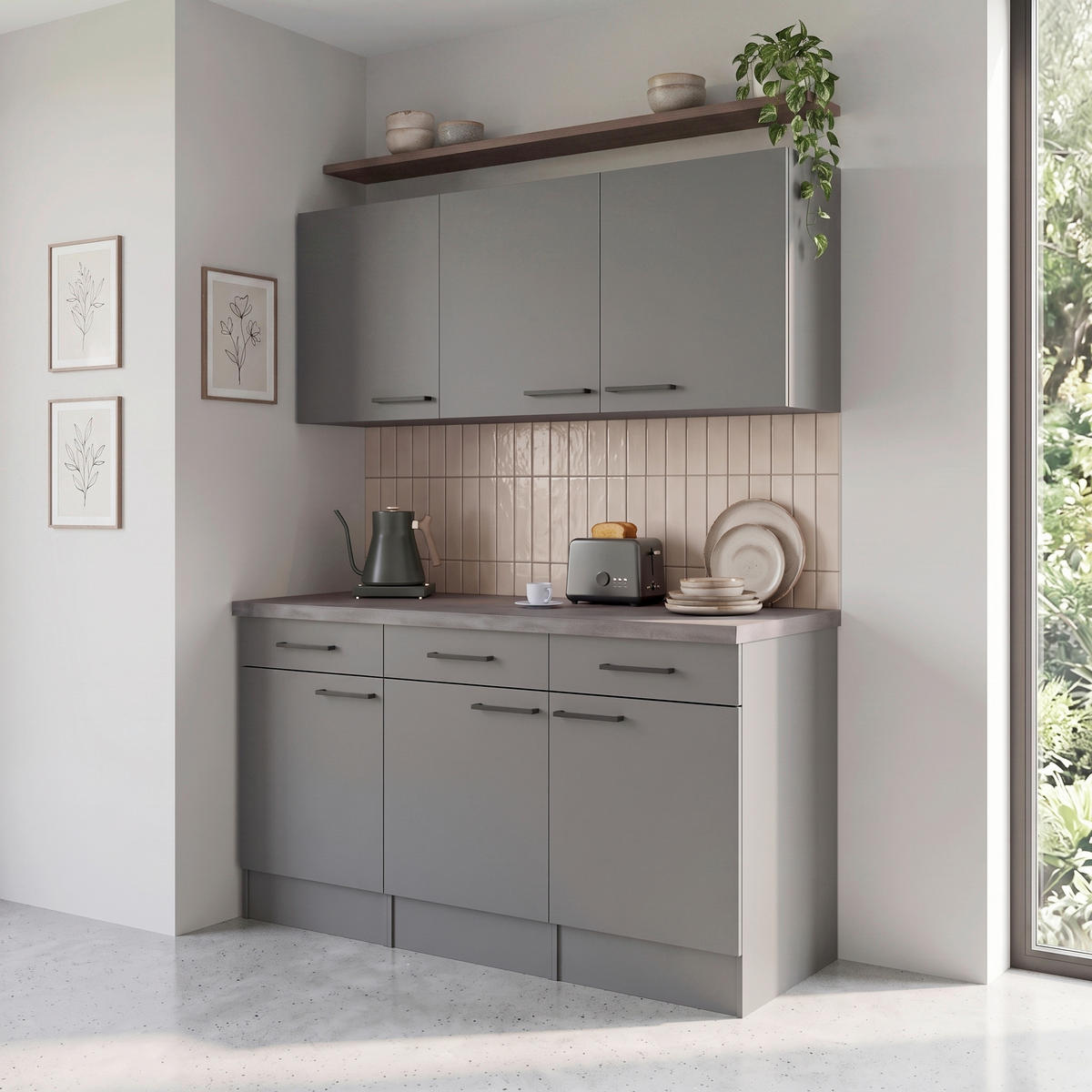 BUFFET 150/200/60 cm  in Grau  - Schwarz/Grau, Trend, Holzwerkstoff/Metall (150/200/60cm) - Respekta