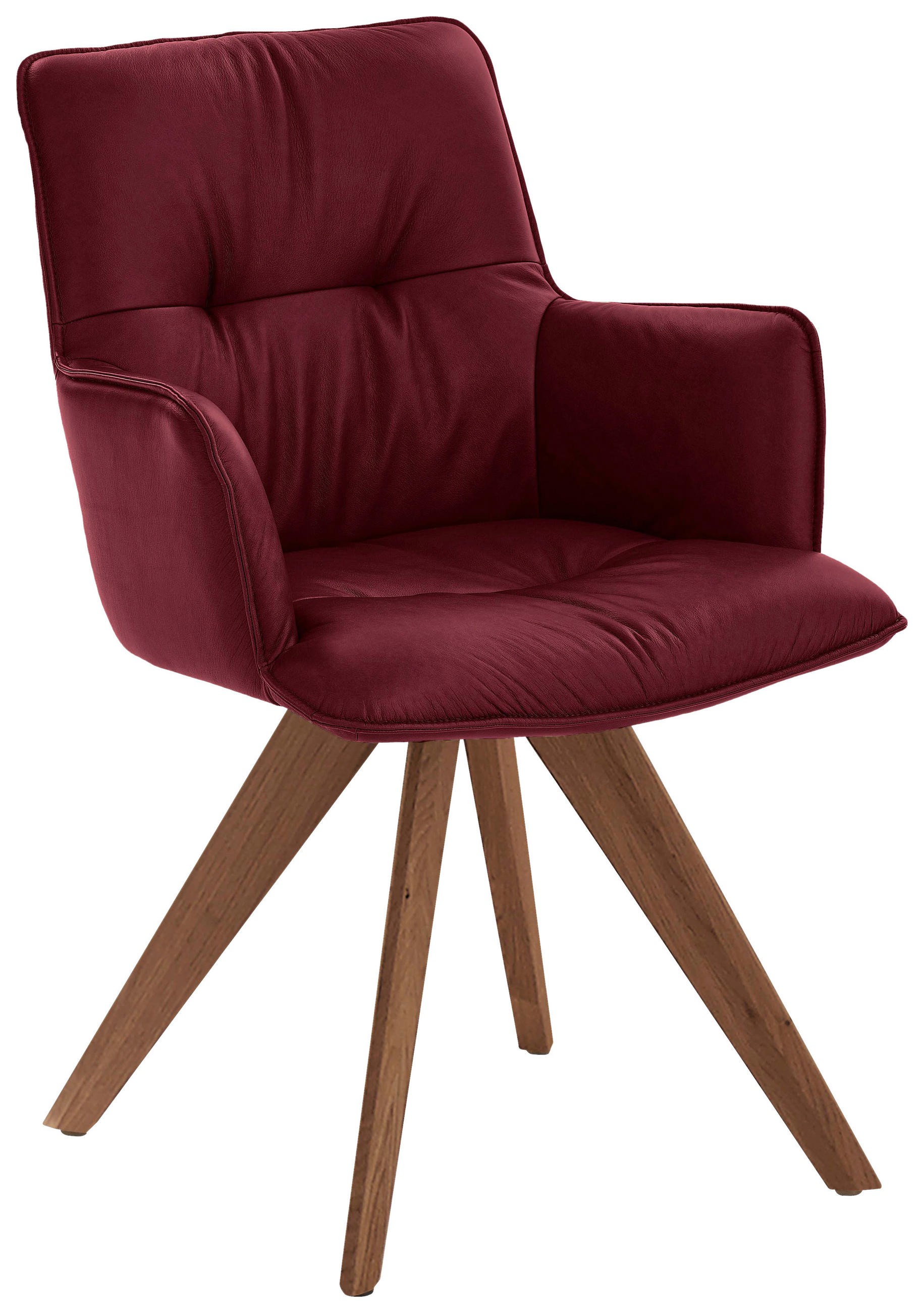 ARMLEHNSTUHL  inklusive Armlehnen, Gestellauswahl  Echtleder  Nussbaumfarben, Bordeaux  - Bordeaux/Nussbaumfarben, Design, Leder/Holz (59/89/63cm) - Dieter Knoll