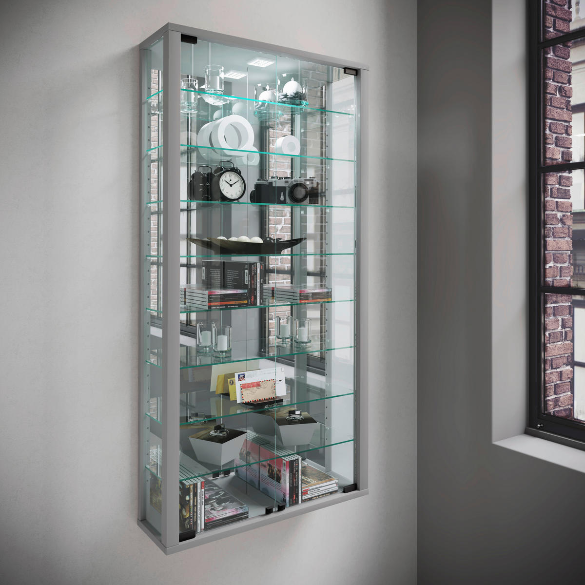 HÄNGEVITRINE in Silberfarben  - Silberfarben/Schwarz, Modern, Glas/Holzwerkstoff (59/114,3/18cm) - MID.YOU