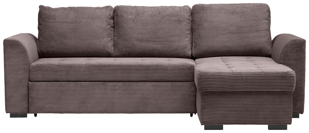 ECKSOFA in Cord, Velours Braun  - Schwarz/Braun, Design, Kunststoff/Textil (243/155cm) - Xora