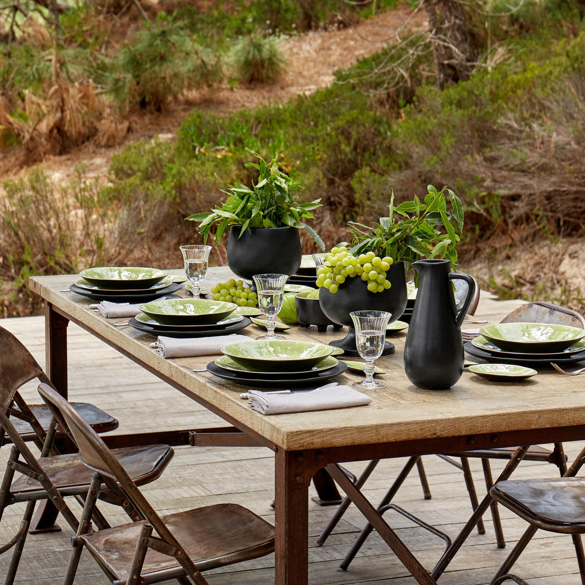 KOMBISERVICE Schwarz, Salbeigrün RIVIERA 12-teilig 4 Personen  - Salbeigrün/Schwarz, Basics, Keramik - Costa Nova
