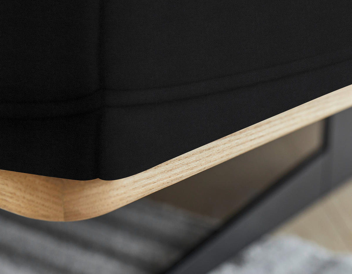 ECKSOFA in Echtleder Schwarz  305/163 cm  - Eichefarben/Schwarz, Design, Leder/Holz (305/163cm) - Novel