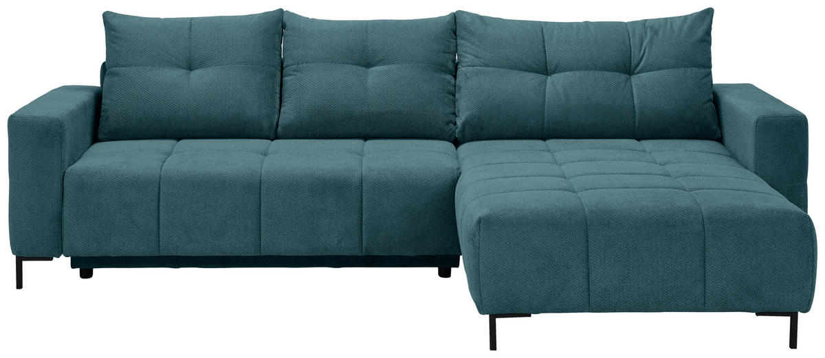 ECKSOFA in Webstoff Petrol  - Petrol/Schwarz, Konventionell, Textil/Metall (292/192cm) - Carryhome