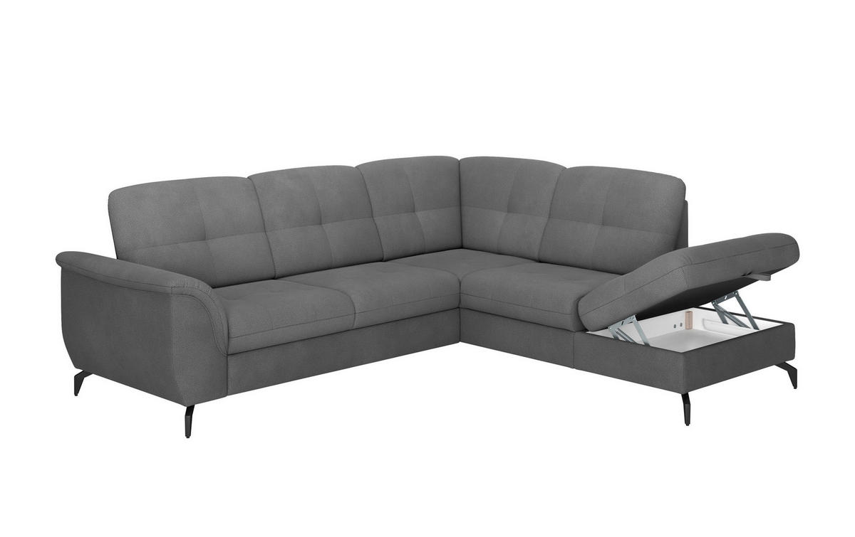 ECKSOFA ZORA E Grau Flachgewebe  - Schwarz/Grau, MODERN, Textil/Metall (244/212cm) - Sit & More