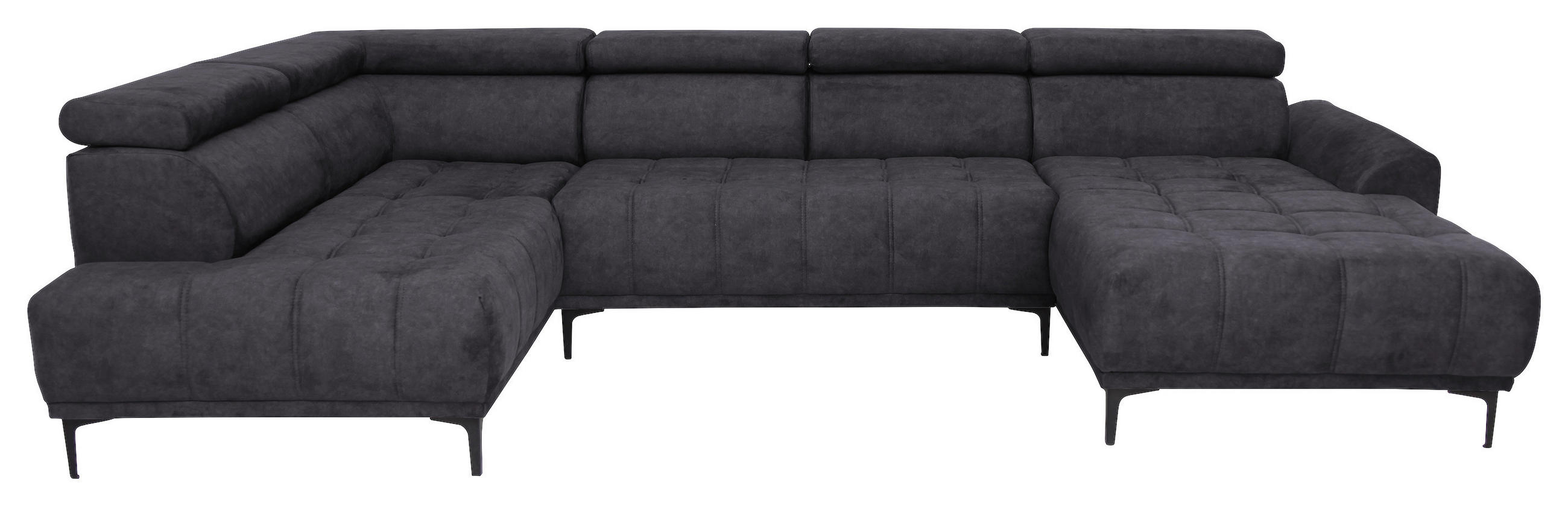 WOHNLANDSCHAFT Cancun in Velours Dunkelbraun  - Dunkelbraun/Schwarz, Design, Textil/Metall (191/340/172cm) - Stylife