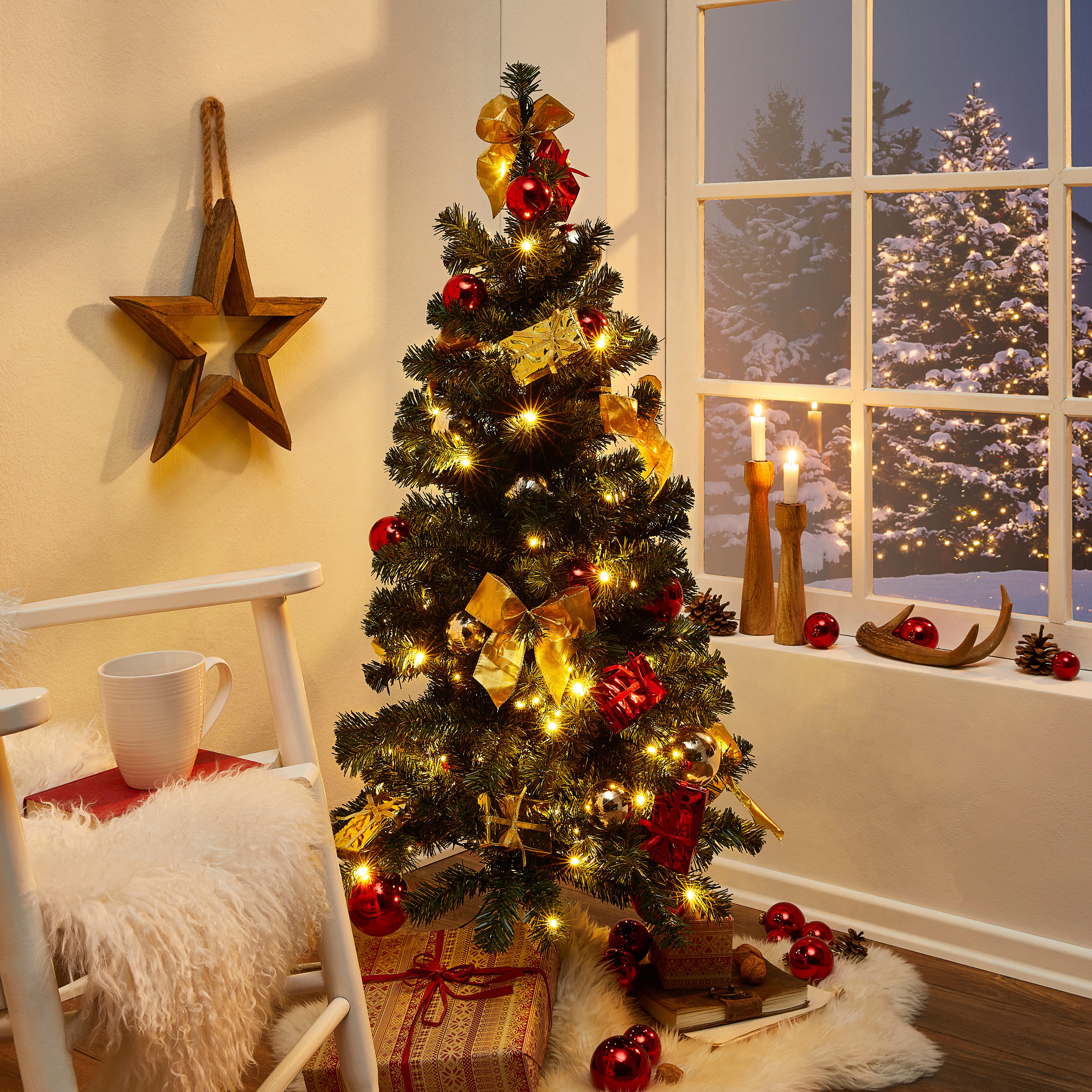 Weihnachtsbaum geschmückt 1,2m 120 cm    - Grün, KONVENTIONELL, Kunststoff/Metall (60/120cm)