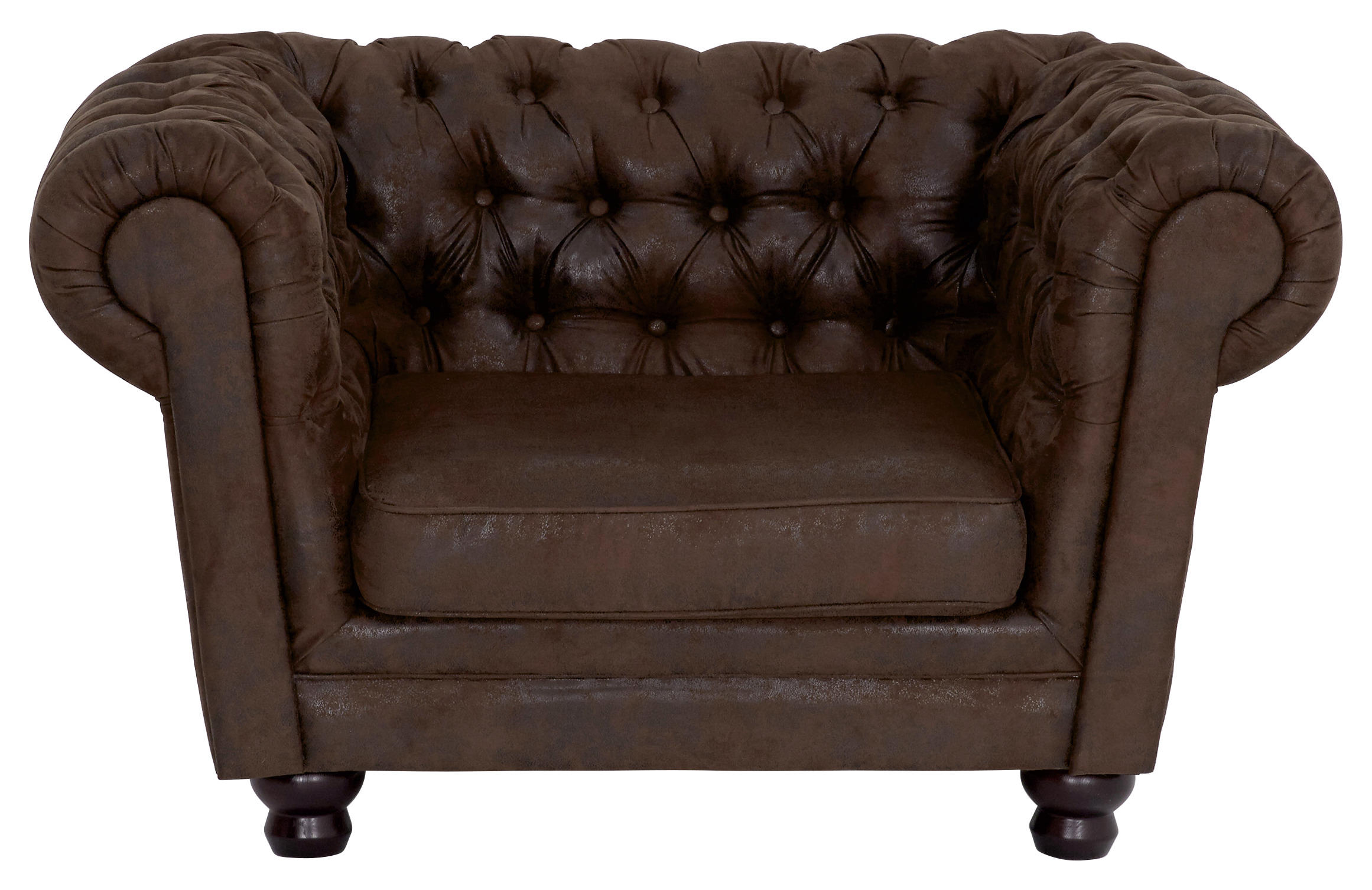 CHESTERFIELD-SESSEL Mikrofaser Dunkelbraun    - Dunkelbraun, LIFESTYLE, Holz/Textil (130/79/93cm)