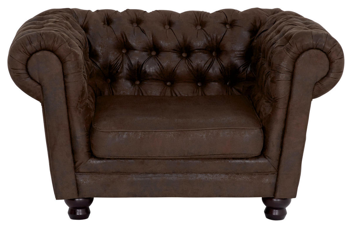 CHESTERFIELD-SESSEL in Mikrofaser Dunkelbraun  - Dunkelbraun, Lifestyle, Holz/Textil (130/79/93cm)