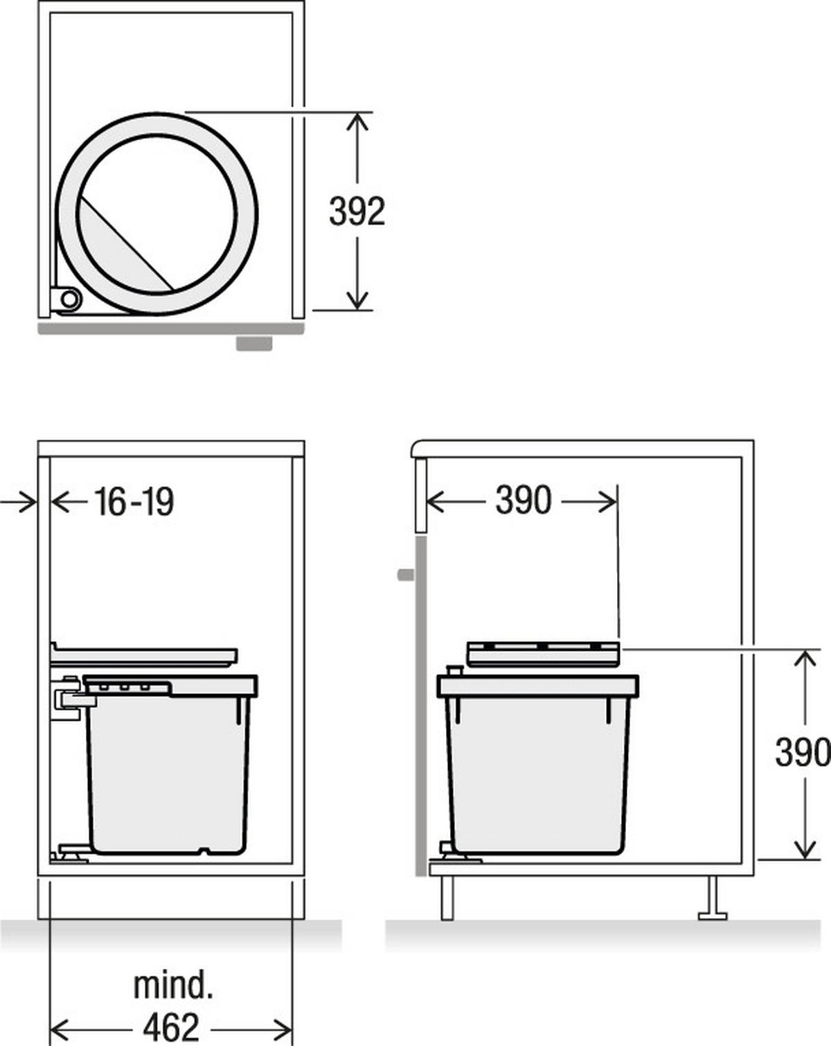 EINBAUABFALLSAMMLER 35 l  Kunststoff  - Grau, Basics, Kunststoff (39,2/39,1/44cm) - HKT