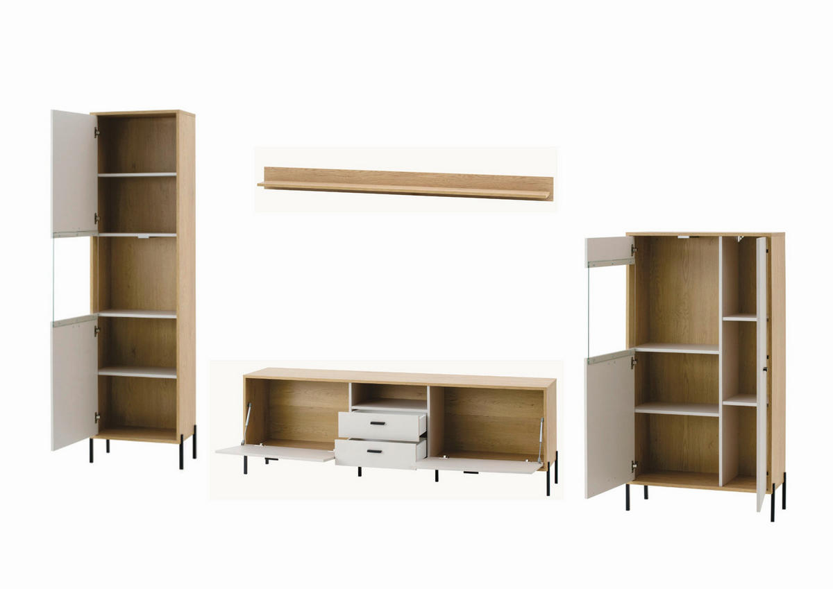 WOHNWAND 4-teilig  in Eichefarben, Kaschmir  349/206/40 cm    - Kaschmir/Eichefarben, Design, Holzwerkstoff/Metall (349/206/40cm) - MID.YOU