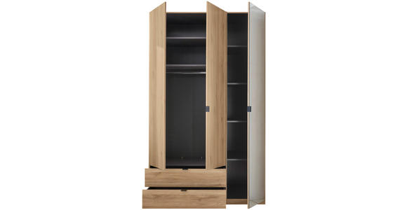 DREHTÜRENSCHRANK 135,4/225,5/57 cm 3-türig Eichefarben - Eichefarben/Schwarz, MODERN, Glas/Holzwerkstoff (135,4/225,5/57cm) - Xora