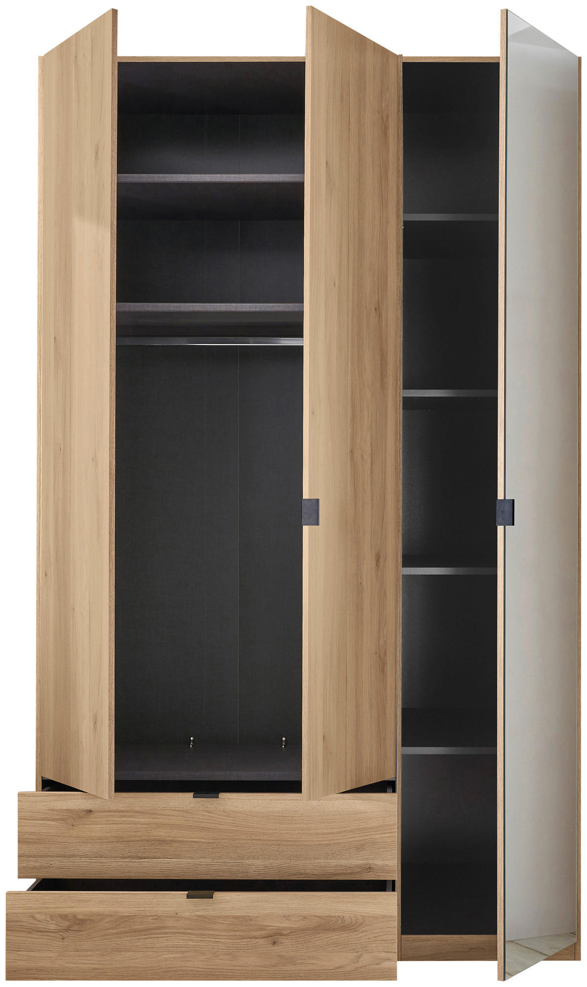 DREHTÜRENSCHRANK 135,4/225,5/57 cm 3-türig Eichefarben  - Eichefarben/Schwarz, MODERN, Glas/Holzwerkstoff (135,4/225,5/57cm) - Xora