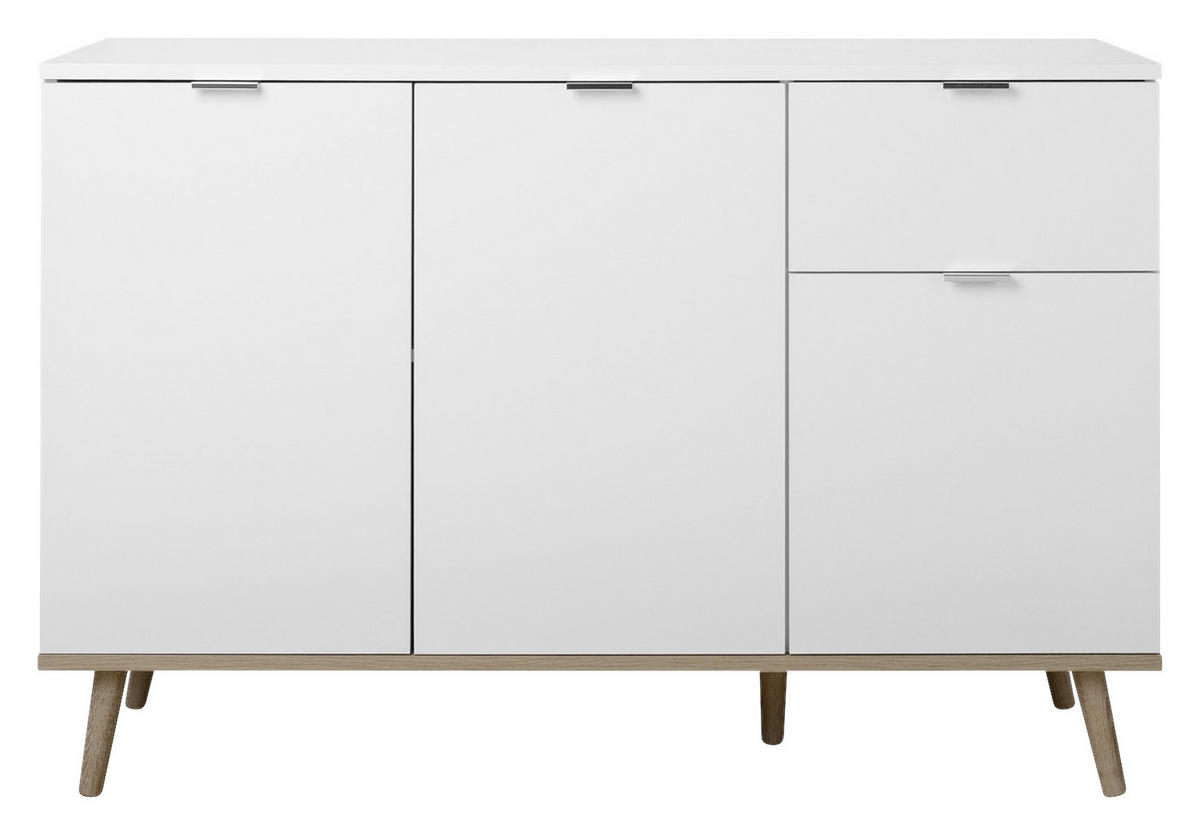 KOMODA, bela, hrast sonoma  - srebrne barve/bela, Konvencionalno, kovina/leseni material (120/85/40cm) - MID.YOU