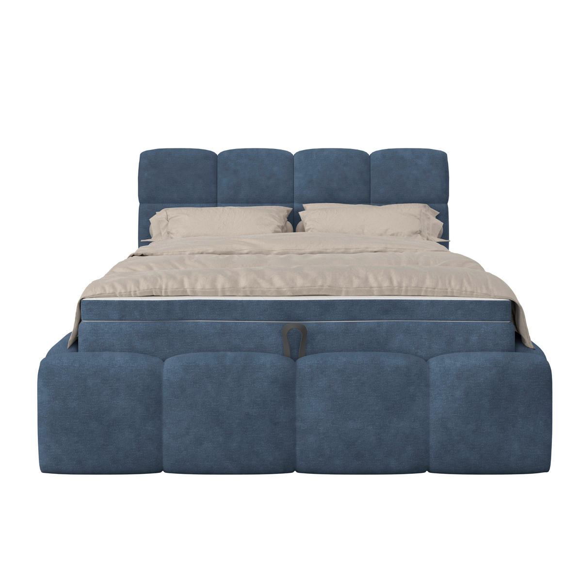 POLSTERBETT 140/200 cm,  in Blau, Matratze, Bettkasten, H3 = fest  - Blau/Schwarz, Trend, Kunststoff/Textil (140/200cm)