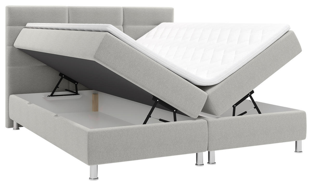 BOXBETT  in Grau  - Chromfarben/Grau, KONVENTIONELL, Textil/Metall (160/200cm) - Carryhome