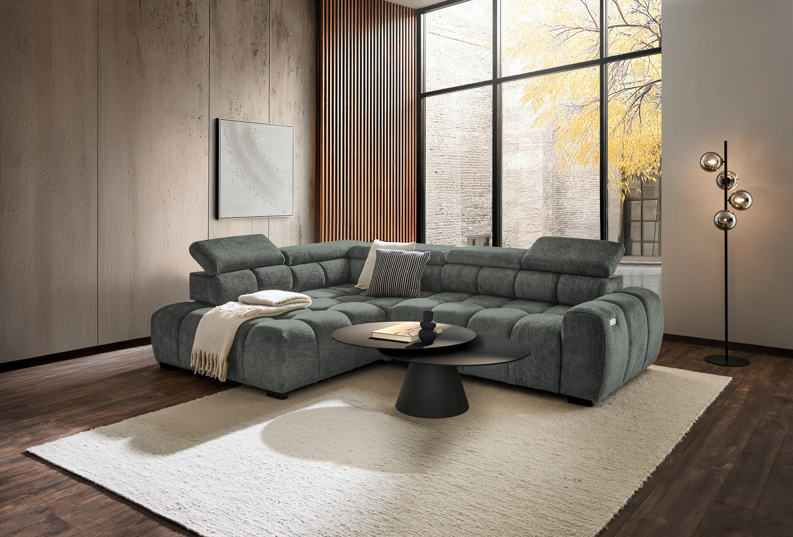 ECKSOFA inkl. Funktionen Blau, Braun Webstoff  - Blau/Schwarz, MODERN, Kunststoff/Textil (205/297cm) - Welnova