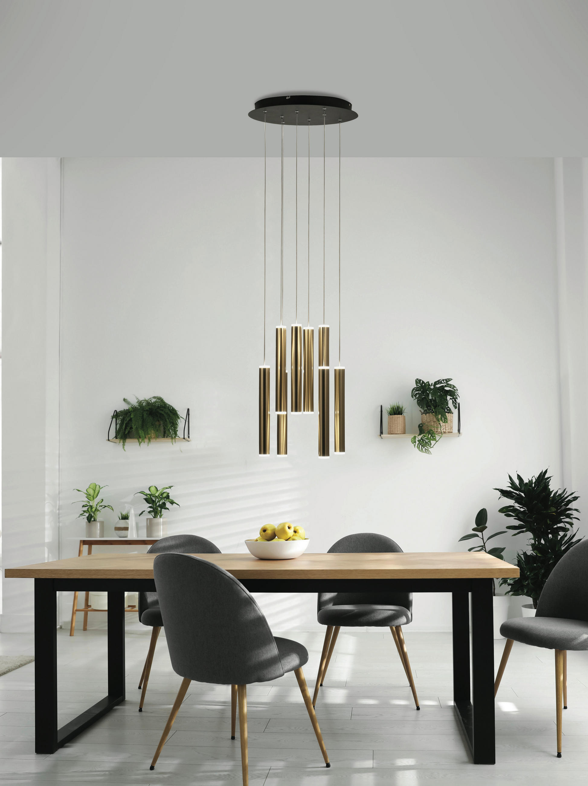 LED-PENDELLEUCHTE 40/200 cm  - Messingfarben/Schwarz, Design, Metall (40/200cm) - Fabas Luce