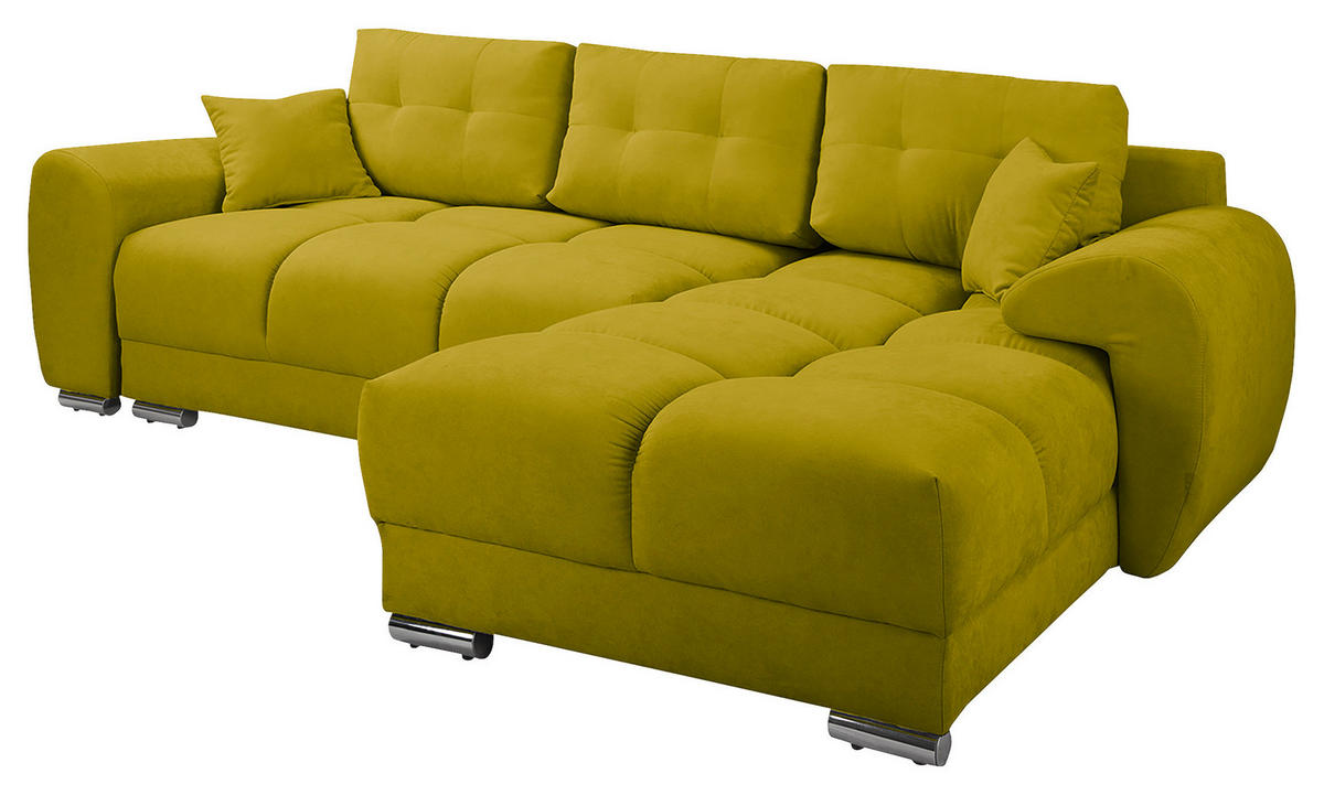 ECKSOFA in Mikrofaser Grün  - Silberfarben/Grün, Design, Textil/Metall (256/175cm) - Livetastic