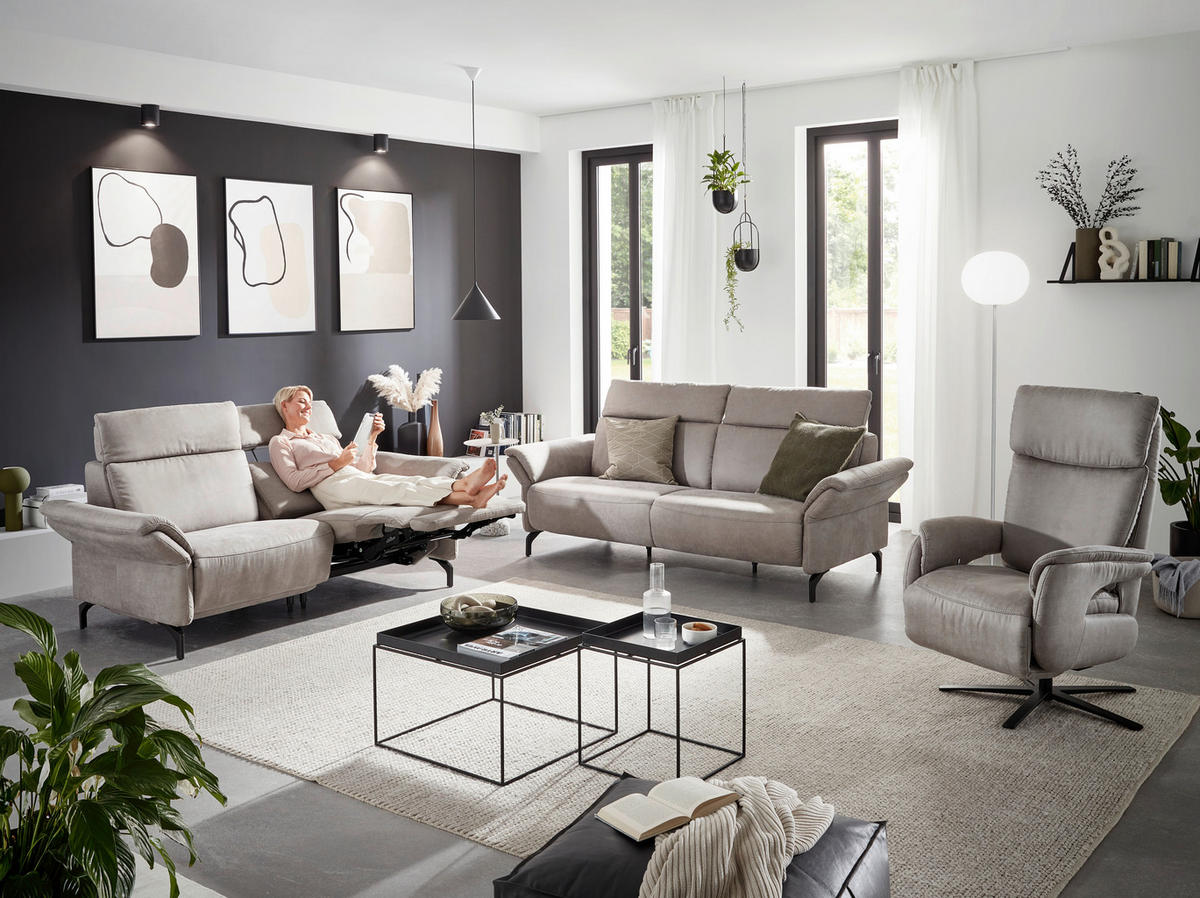 2-SITZER-SOFA in Lederlook Hellgrau  - Hellgrau/Schwarz, Konventionell, Textil/Metall (216/103/92cm) - Dieter Knoll
